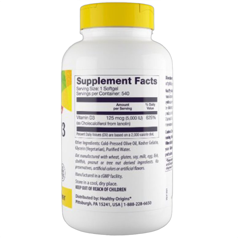 Vitamin D3, 5000iu, Softgels (Olive Oil)