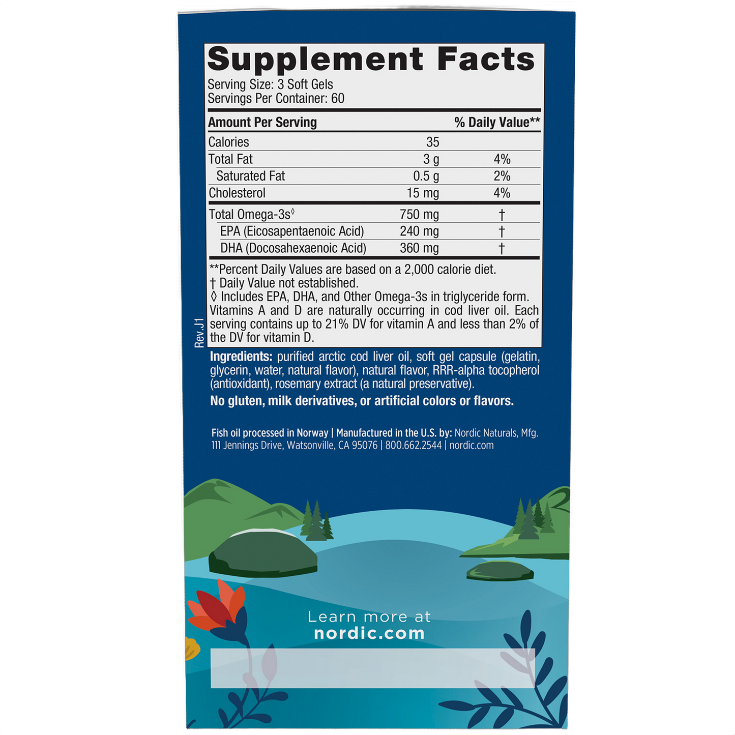 Arctic Cod Liver Oi, 750mg Omega-3, Lemon Flavour