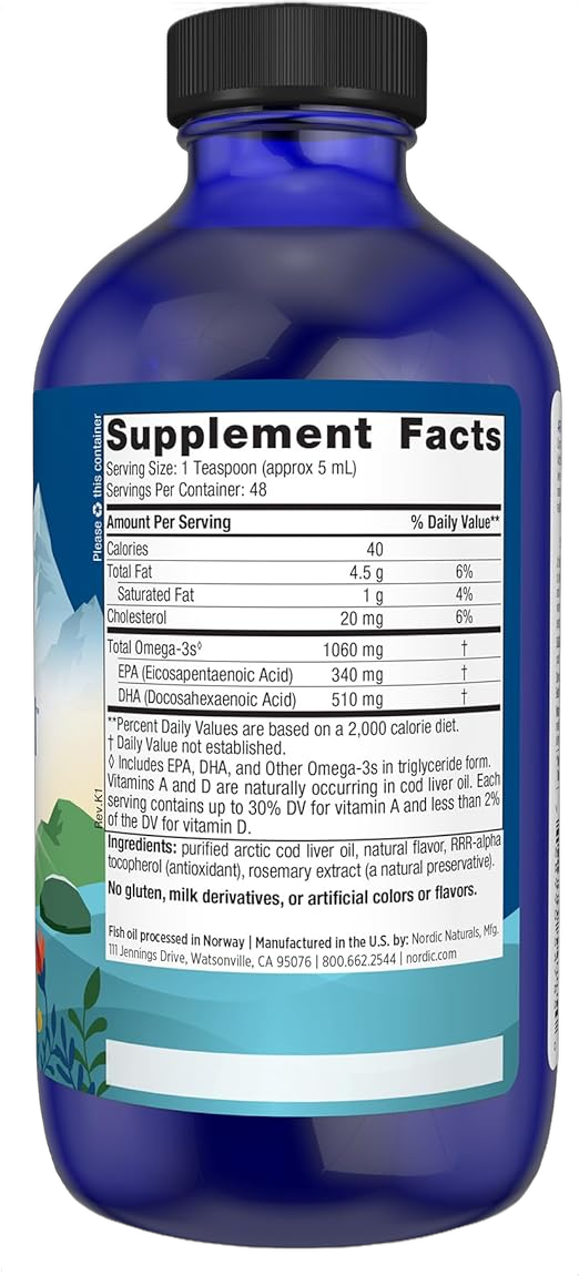Arctic Cod Liver Oil, (huile de foie de morue), 1 060 mg d'oméga-3, orange
