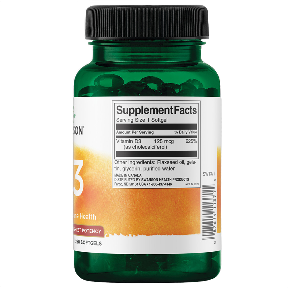 Vitamina D3 de máxima potencia, 5.000 UI (125 mg)