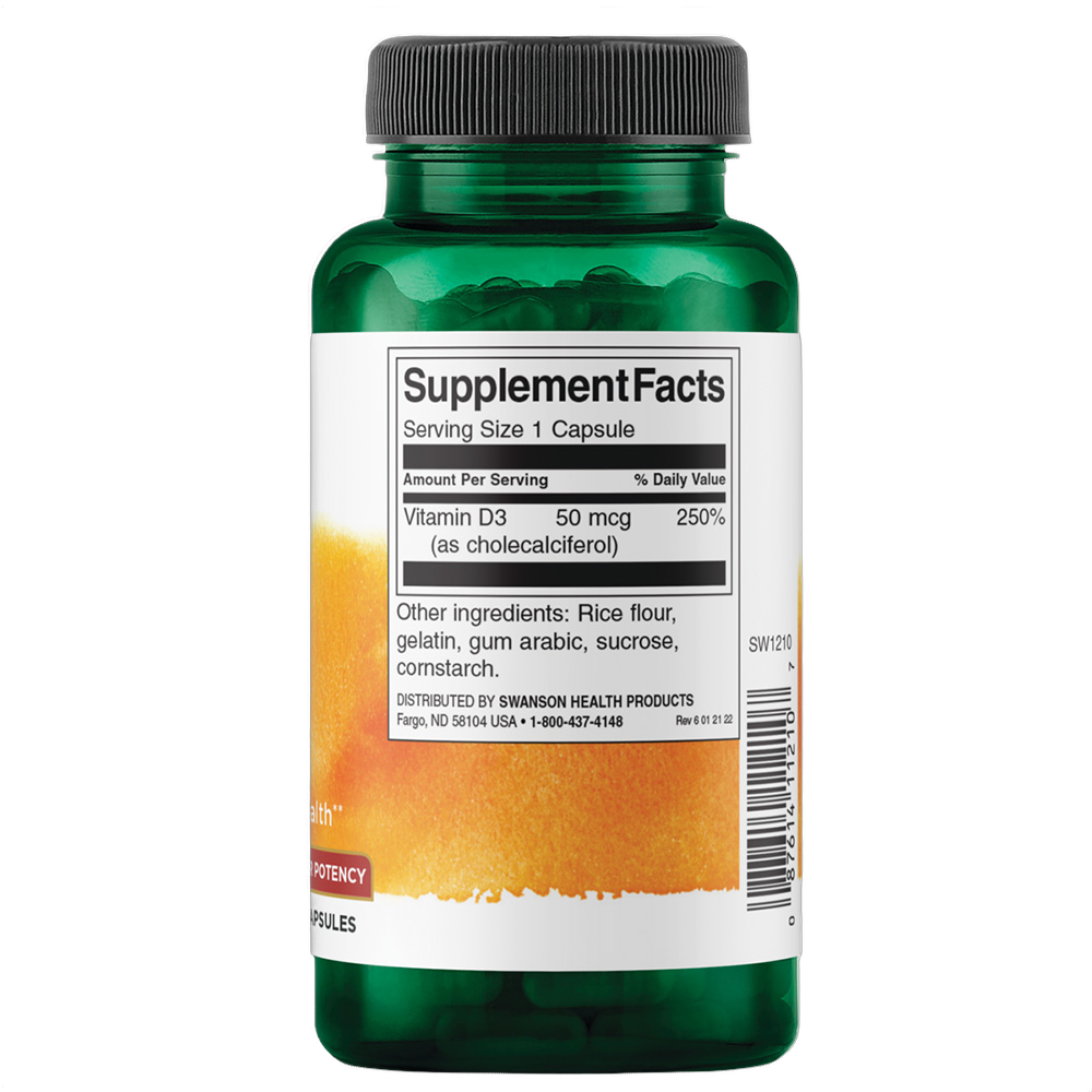 Vitamina D3 de mayor potencia, 2.000 UI (50 mg)