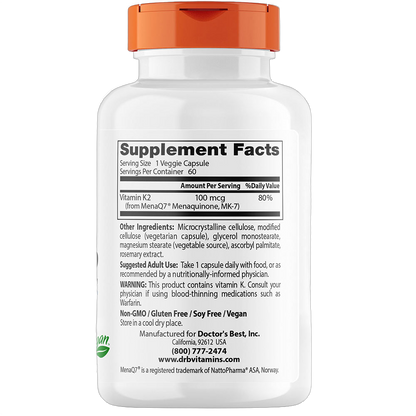 Vitamina K2 MK-7 naturale con MenaQ7, 100 mg