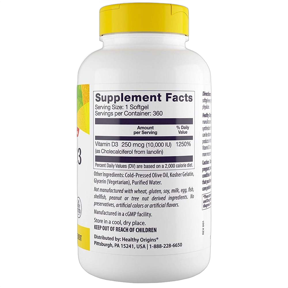 Vitamin D3, 10000IU, Softgels (Olive Oil)