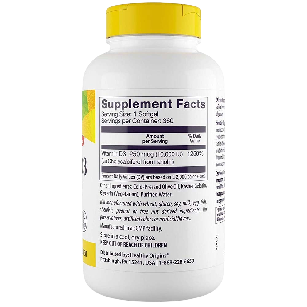 Vitamin D3, 10000IU, Softgels (Olive Oil)