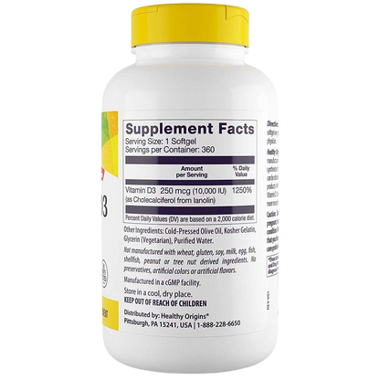 Vitamin D3, 10000IU, Softgels (Olive Oil)