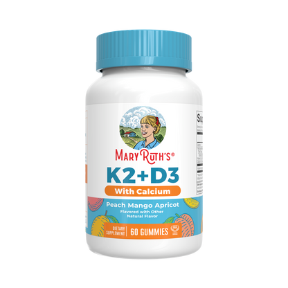 Vitamina D3 + K2 Calcio, sabor a melocotón, mango y albaricoque