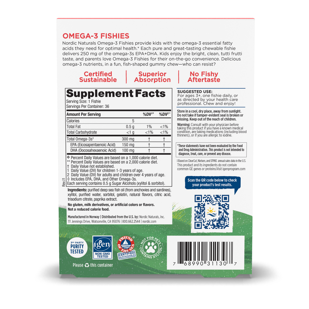 Nordic Omega-3 Fishies, 300 mg Yummy Tutti Frutti Taste
