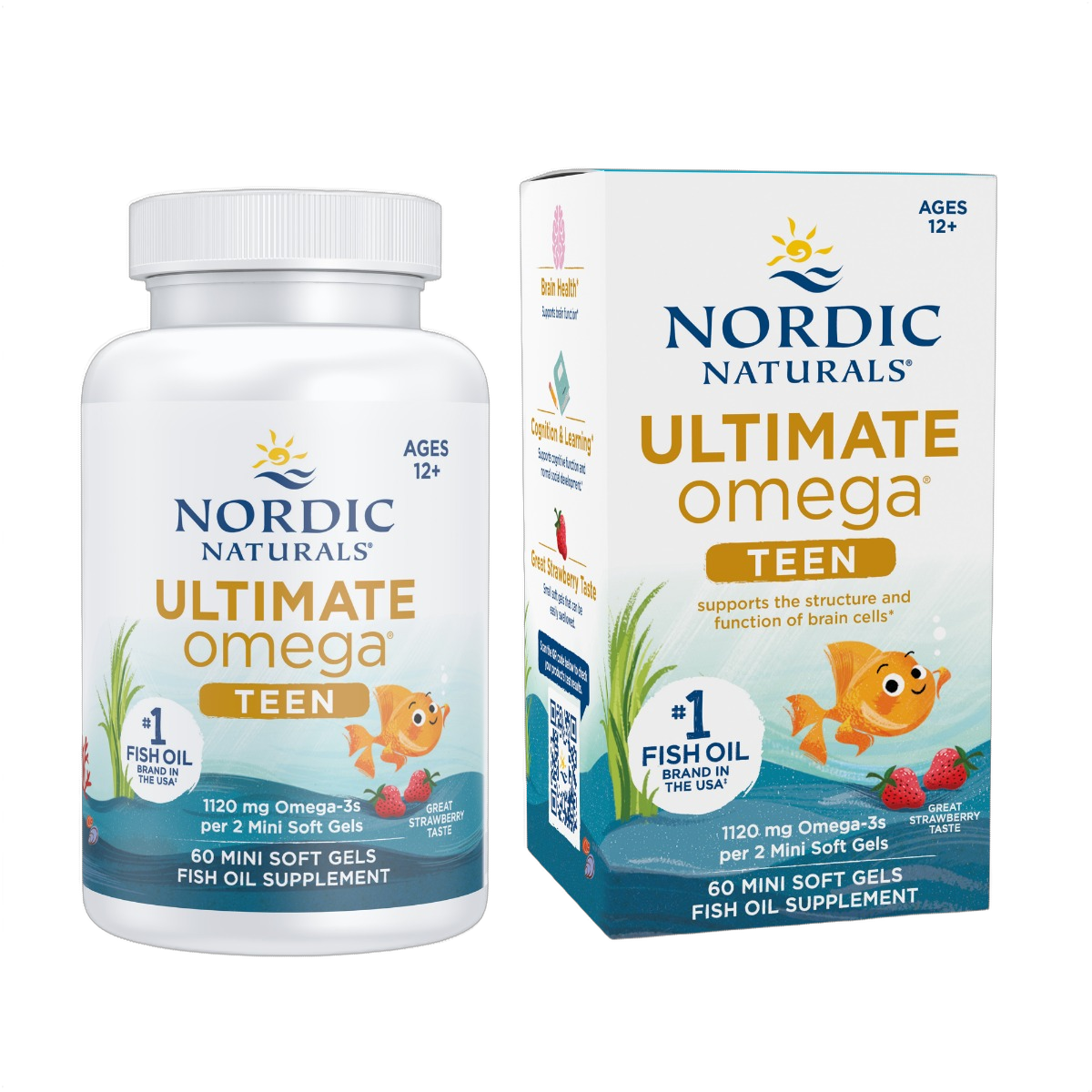 Ultimate Omega 2X Teen,, Aceite de pescado omega-3 para adolescentes, 1.120 mg de omega-3, fresa