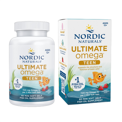 Ultimate Omega 2X Teen,, Aceite de pescado omega-3 para adolescentes, 1.120 mg de omega-3, fresa