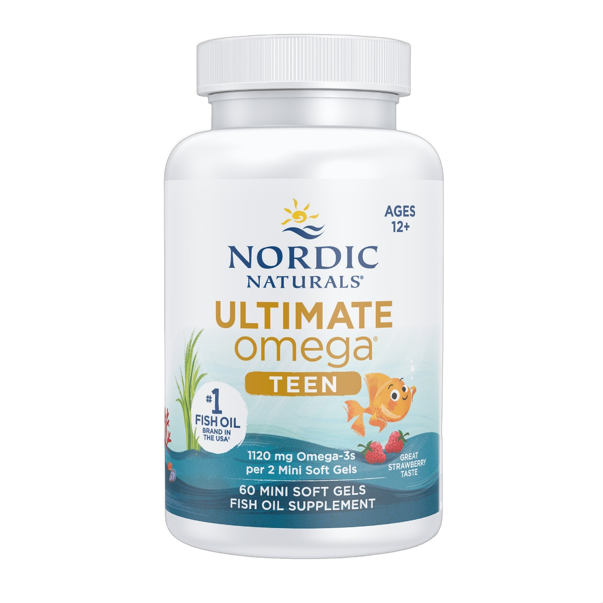 Ultimate Omega 2X Teen,, Aceite de pescado omega-3 para adolescentes, 1.120 mg de omega-3, fresa