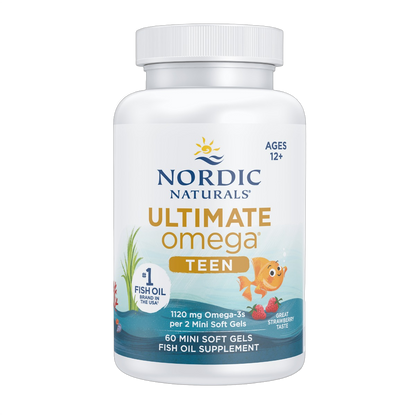 Ultimate Omega 2X Teen,, Aceite de pescado omega-3 para adolescentes, 1.120 mg de omega-3, fresa