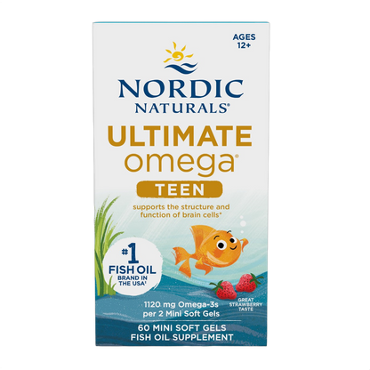 Ultimate Omega 2X Teen,, Aceite de pescado omega-3 para adolescentes, 1.120 mg de omega-3, fresa
