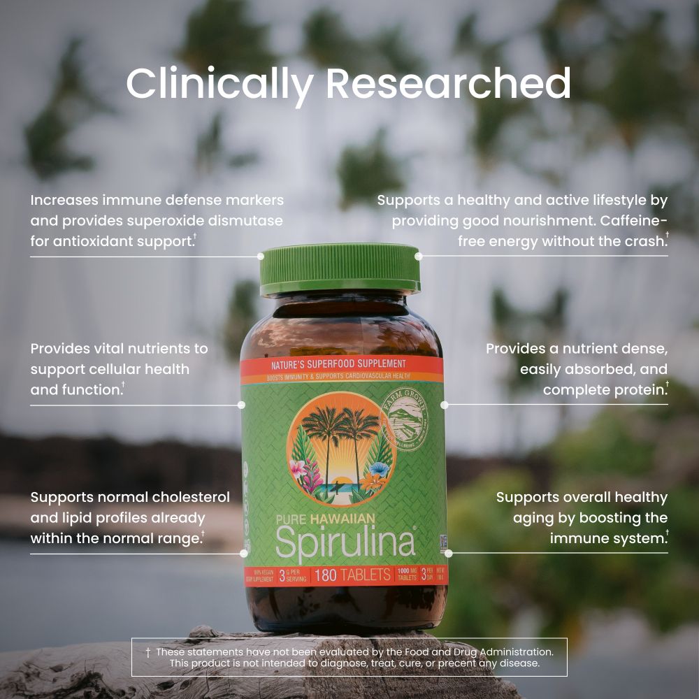Espirulina de Hawái: 100 % vegana, 1.000 mg