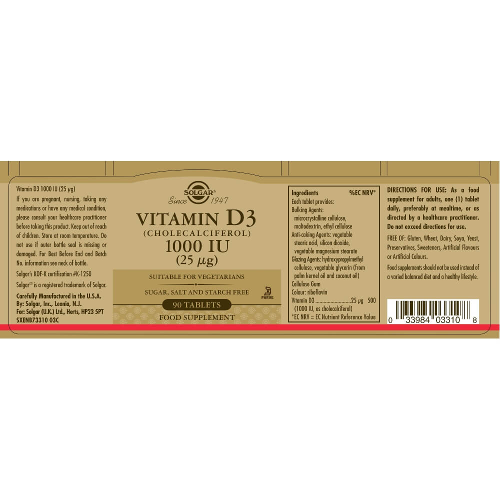 Vitamin D3 (Cholecalciferol), 1000IU (25 µg)
