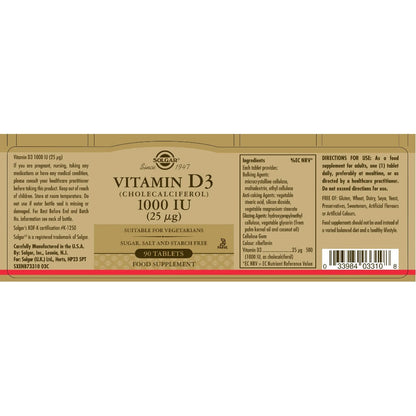 Vitamin D3 (Cholecalciferol), 1000IU (25 µg)