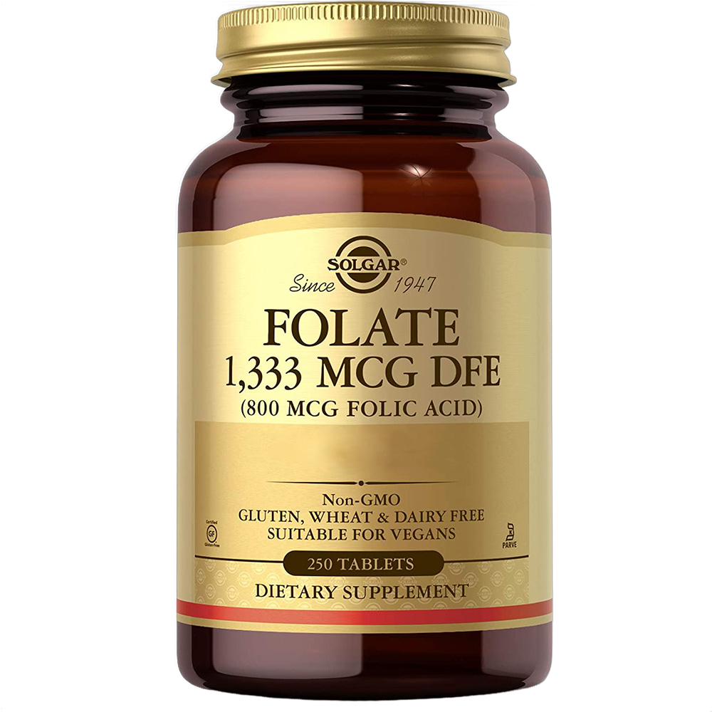 Folato, 1.333 mg DFE (800 mg de ácido fólico)