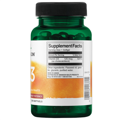 Vitamina D3 de máxima potencia, 5.000 UI (125 mg)