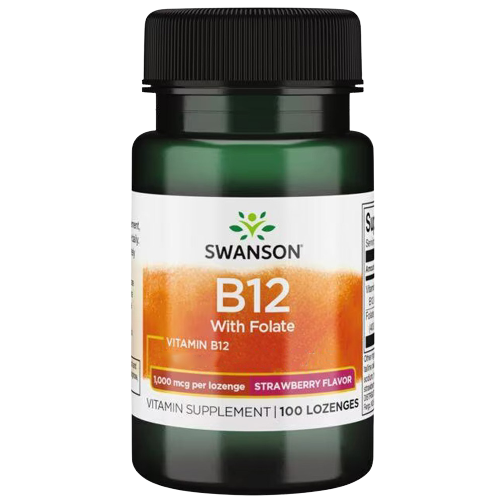 Vitamin B12 with Folate, Strawberry Flavour, 1000mcg